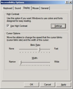 High Contrast setting in Accessibility, Windows XP.