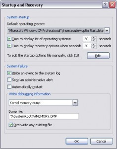 Startup options in Windows XP.